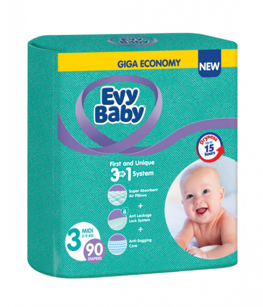 ايفي بيبي حفاضات رقم 3 (5-9 كج) 90 حبة