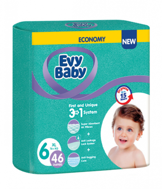 ايفي بيبي حفاضات رقم 6 (16+ كج) 46 حبة ايفي بيبي حفاضات رقم 6 (16+ كج) 46 حبة