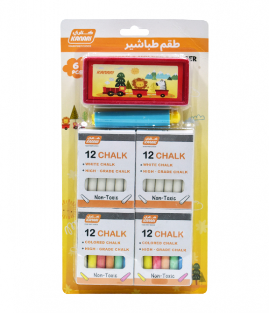كرت طباشير 4 حبة كناري ملون و ابيض