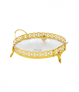 صحن تقديم زجاجي مذهب وفضي