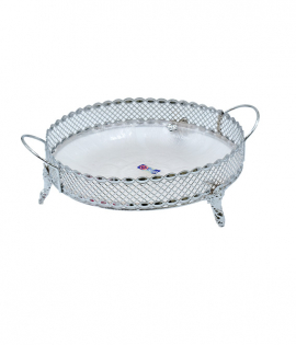 صحن تقديم زجاجي مذهب وفضي