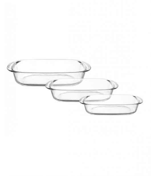 طقم اوانيك زجاج بايركس مستطيل 3قطع طقم اوانيك زجاج بايركس مستطيل 3قطع