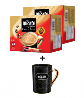 علي كافيه قهوة فرنسية 3 في 1 (2 علبة × 24 ظرف) + كوب مجاني
