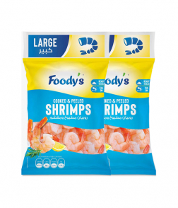 فوديز روبيان كبير مطبوخ ومقشر مع الذيل 400جم ×2