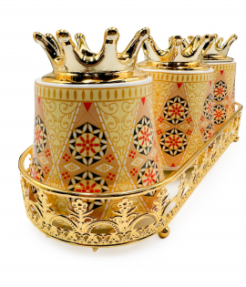 طقم سكرية سيراميك مع استاند ذهبي 3 قطع