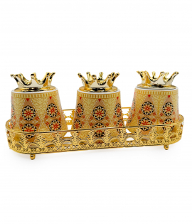 طقم سكرية سيراميك مع استاند ذهبي 3 قطع