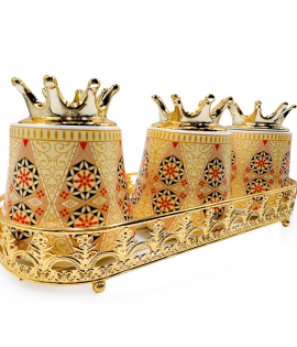 طقم سكرية سيراميك مع استاند ذهبي 3 قطع