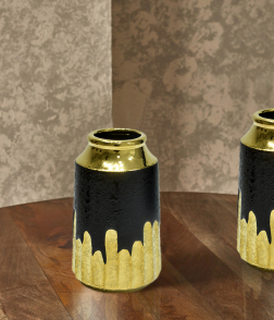 مزهرية سيراميك لون أسود وذهبي #004503 