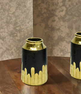 مزهرية سيراميك لون أسود وذهبي #004503 