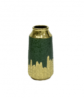 مزهرية سيراميك لون أخضر وذهبي #004502