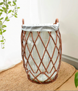 سلة حديد قماش 2 حبة لون أبيض و برتقالي # CX22037TE