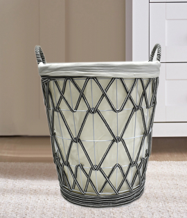 سلة حديد و قماش 2 يد ابيض مع أسود #CX22049TE 