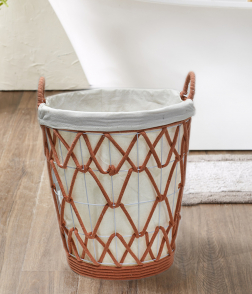 سلة حديد قماش 2 يد لون أبيض و برتقالي # CX22049TE