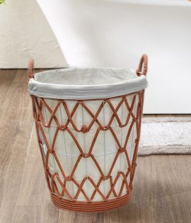 سلة حديد قماش 2 يد لون أبيض و برتقالي # CX22049TE