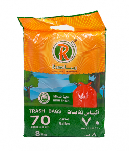 ريما اكياس نفايات برتقالي (عالية السماكة) 70 جالون × 8 اكياس (130×118سم)